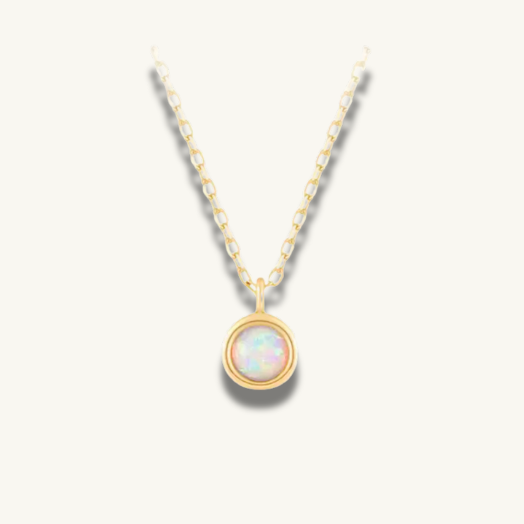 14k solid gold opal pendant necklace