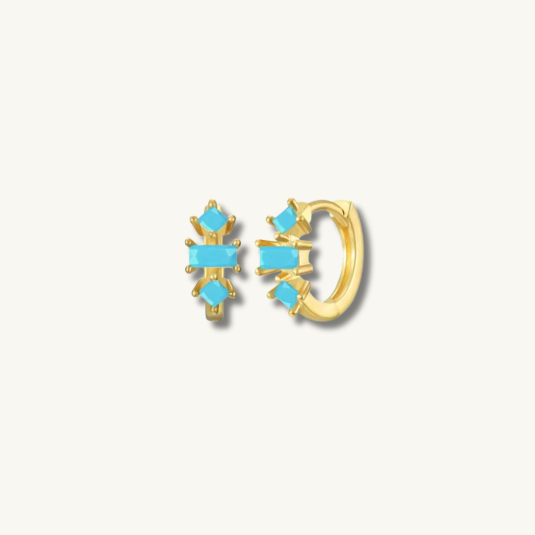 turquoise baguette huggie earrings