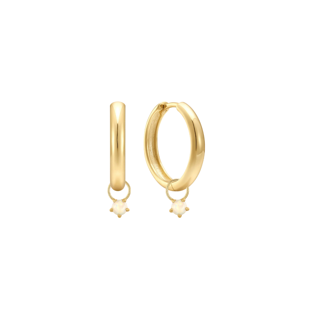 classic gold hoop earrings featuring opal earring charms