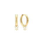 gold hoop earrings looped into gold earring charms