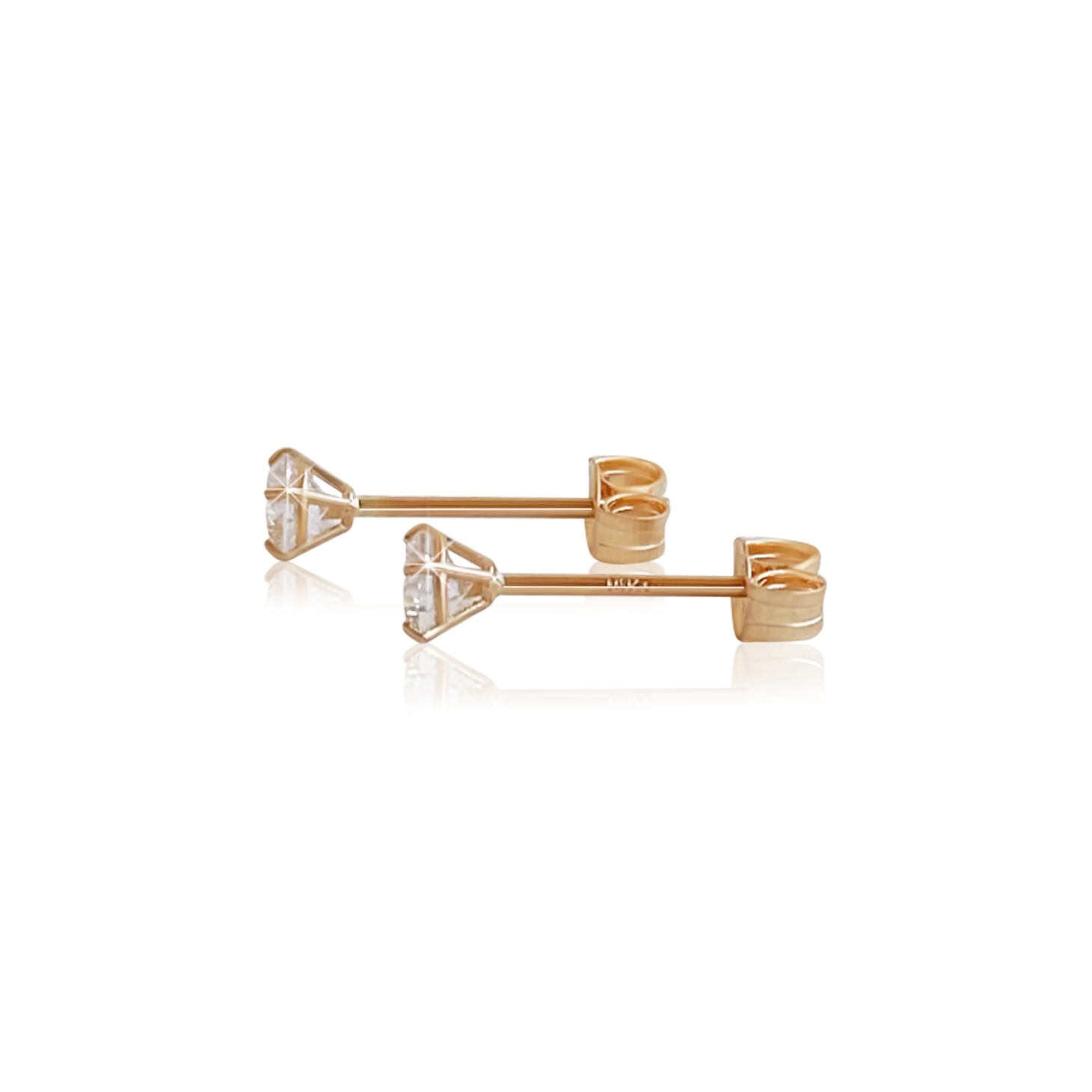 Solid 14k Gold Ear Studs Cubic Zirconia Diamonds Solid Gold 