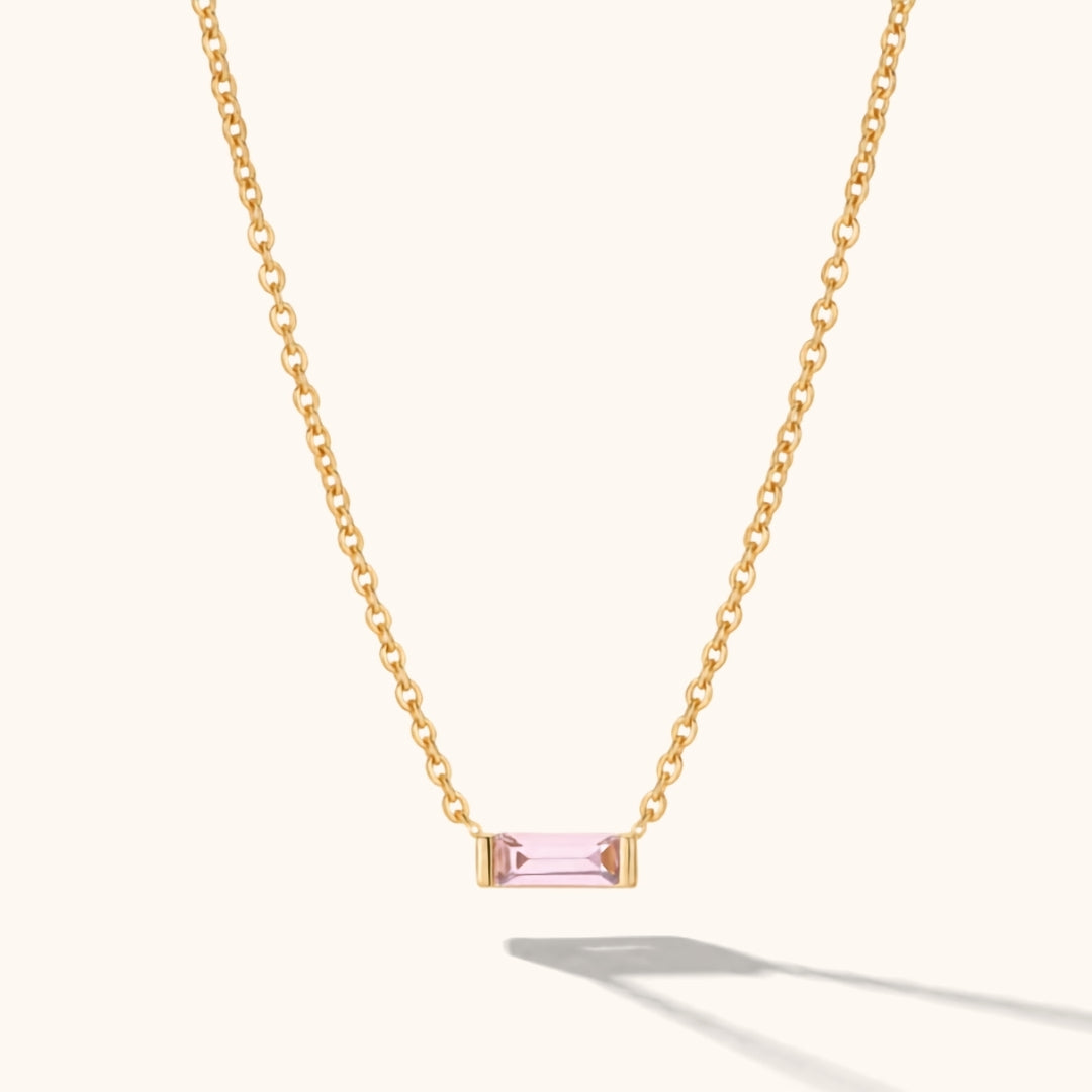 14k gold plated pink baguette necklace