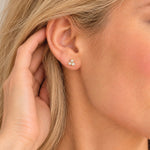 14k gold vermeil trio cubic zirconia dainty stud earrings, hypoallergenic