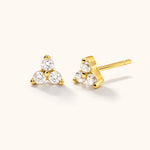 14k gold vermeil trio cubic zirconia dainty stud earrings, hypoallergenic