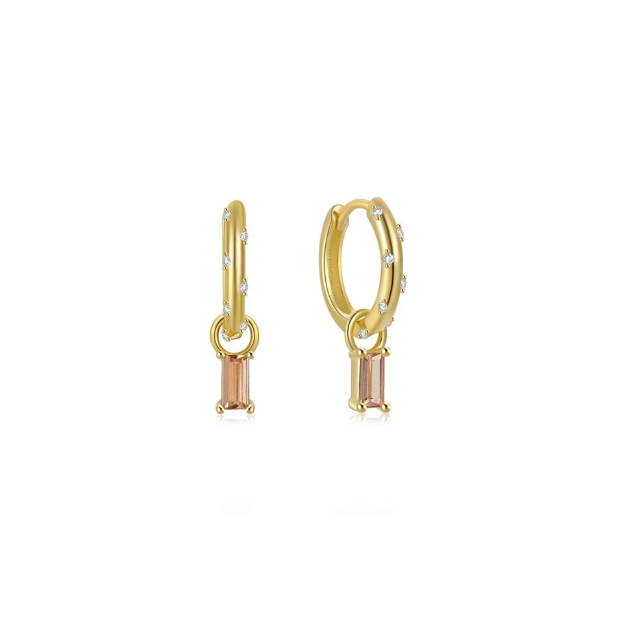 Gold Earring Charms sitting on gold dainty hoops