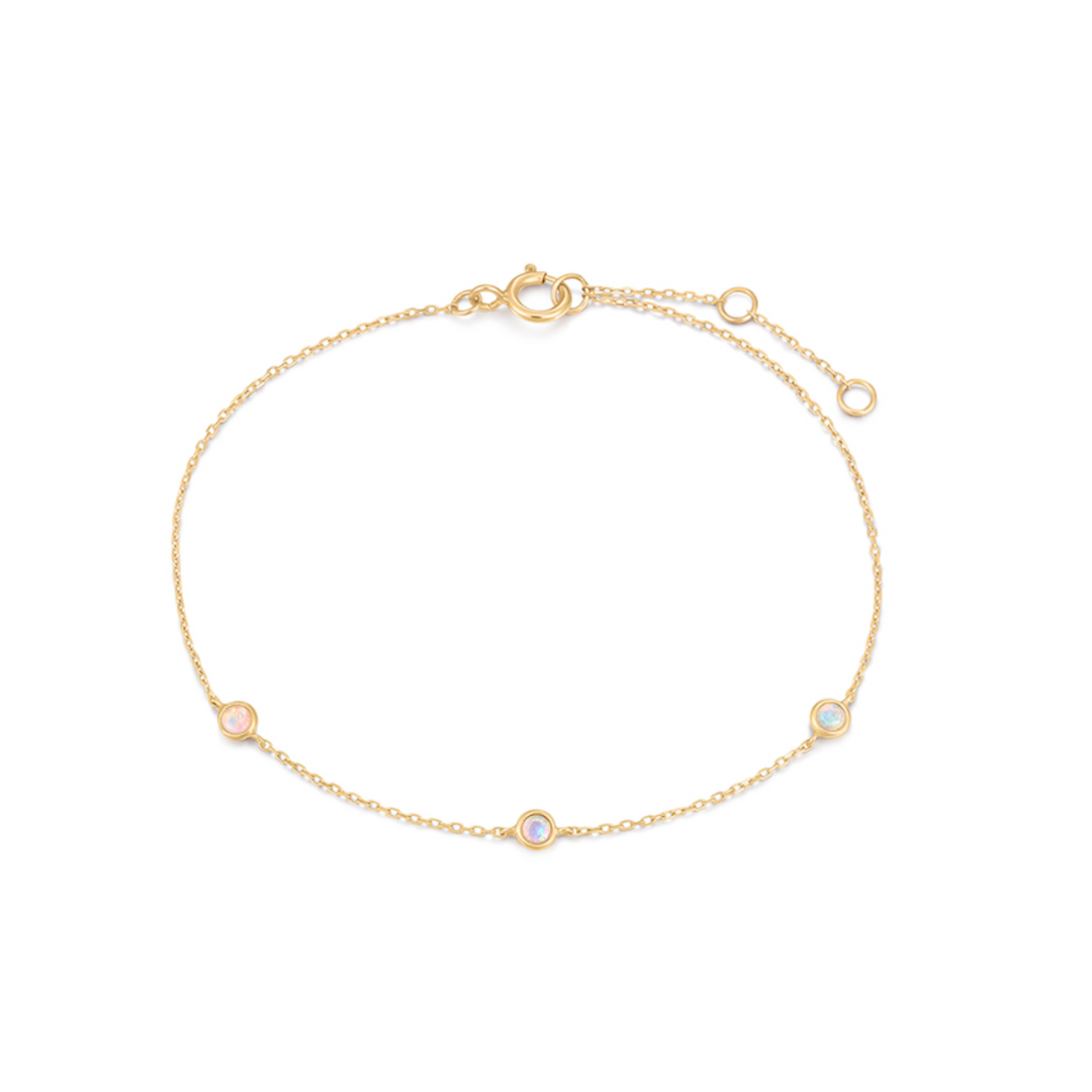 dainty gold opal bracelet