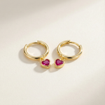 Gold Hoops with a Pink Heart Charm 