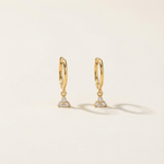 14k old dangle hoops with three cubic zirconia stones