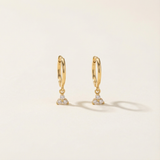 14k old dangle hoops with three cubic zirconia stones