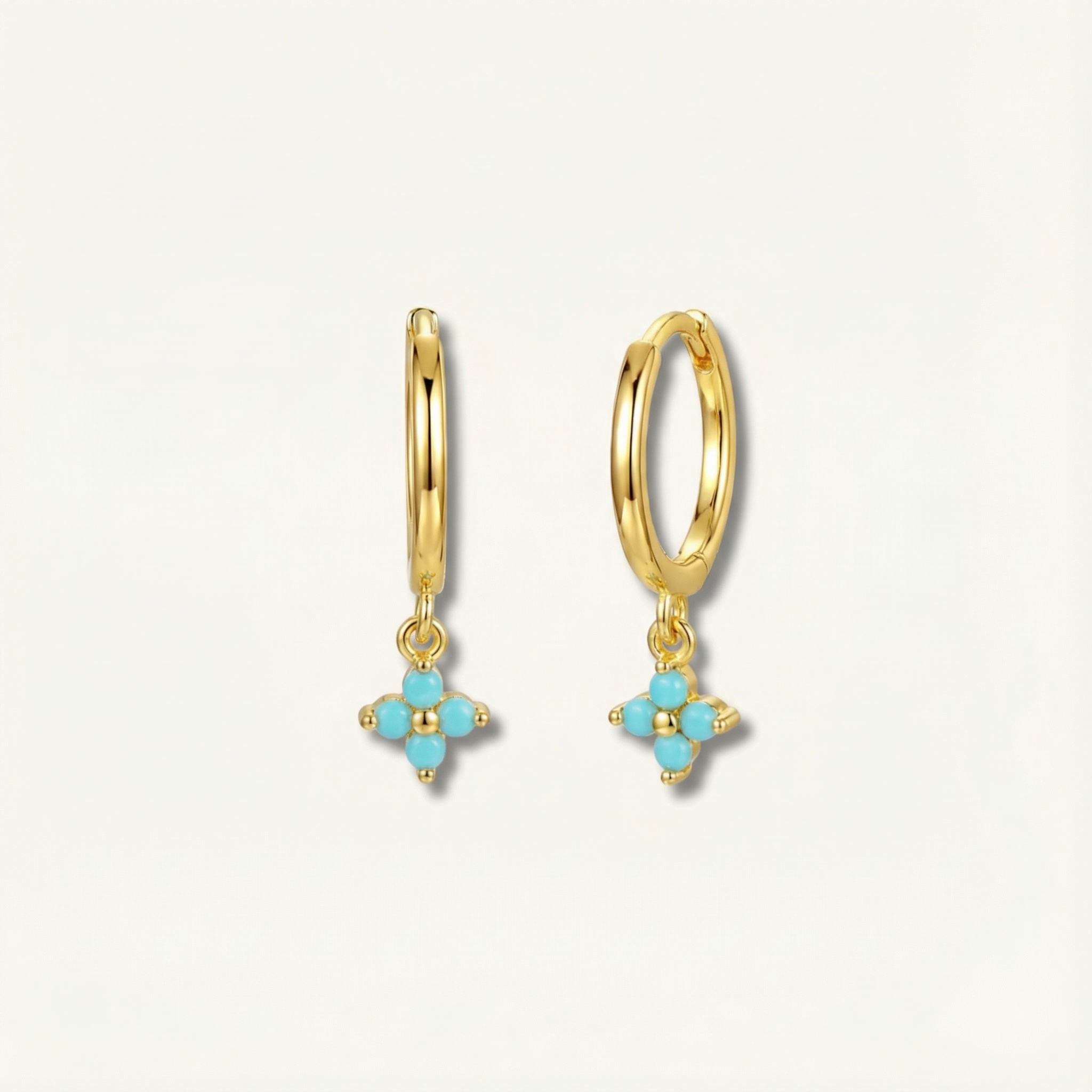 14k Turquoise Clover Hoops