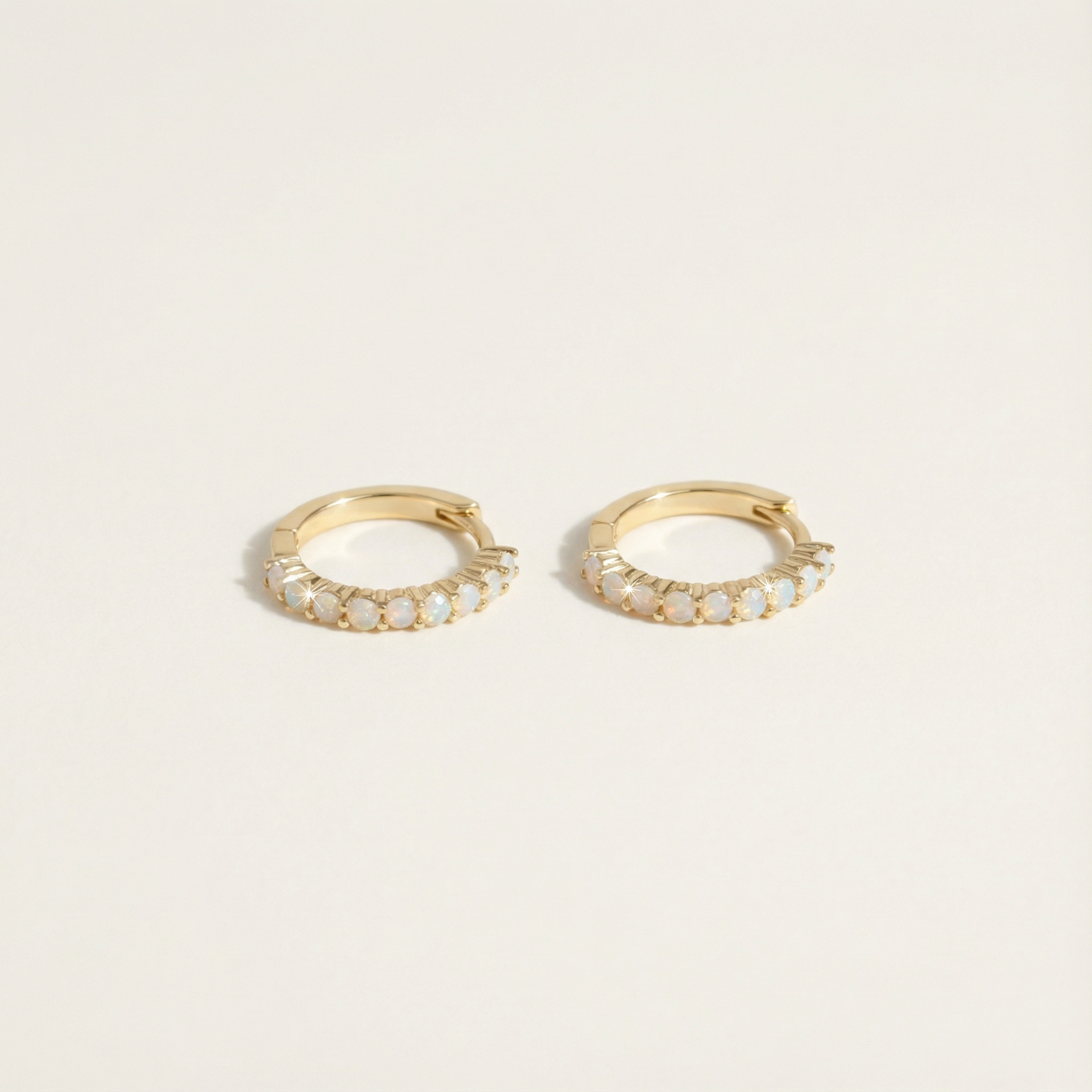 14k solid gold opal huggies