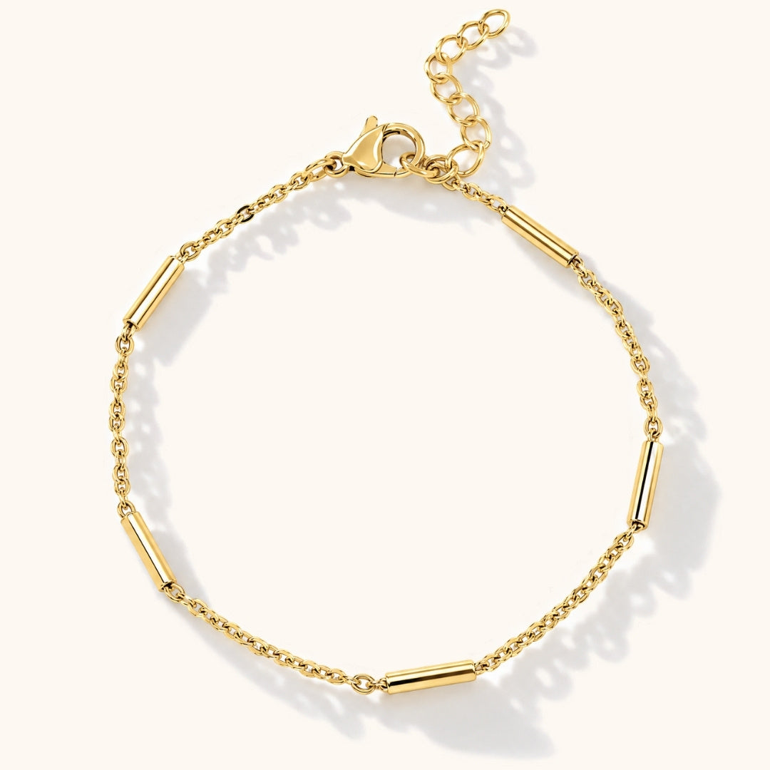 18k gold bar station bracelet on delicate cable chain