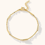 18k gold bar station bracelet on delicate cable chain