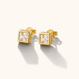 18k gold filled square cubic zirconia stud earrings