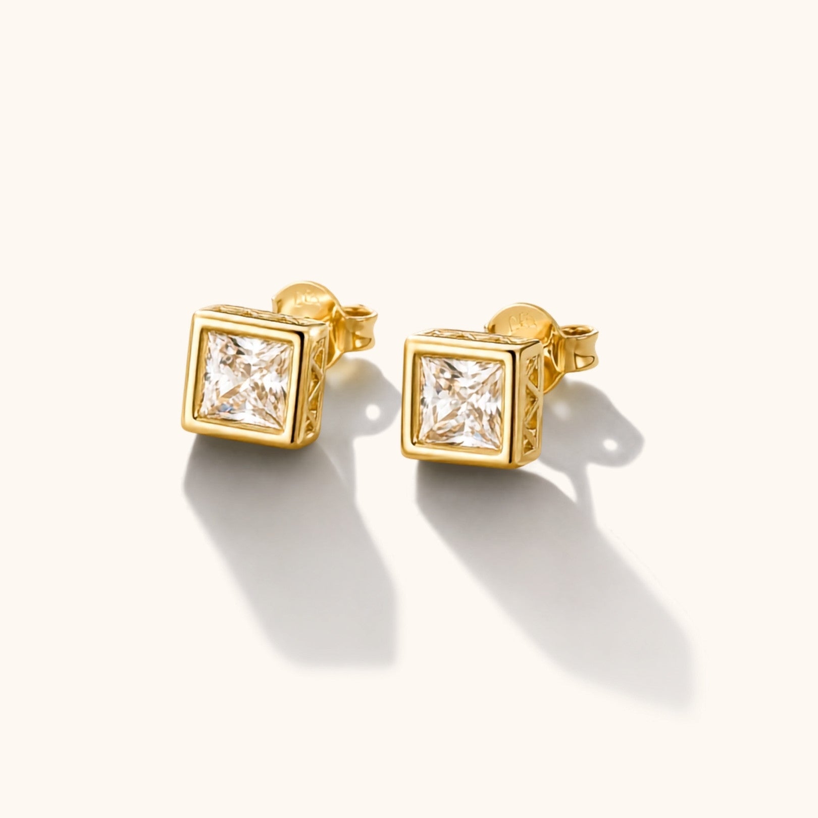 18k gold filled square cubic zirconia stud earrings