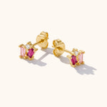 18k gold pink baguette cluster stud earrings