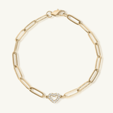 18k Gold Heart Paperclip Bracelet