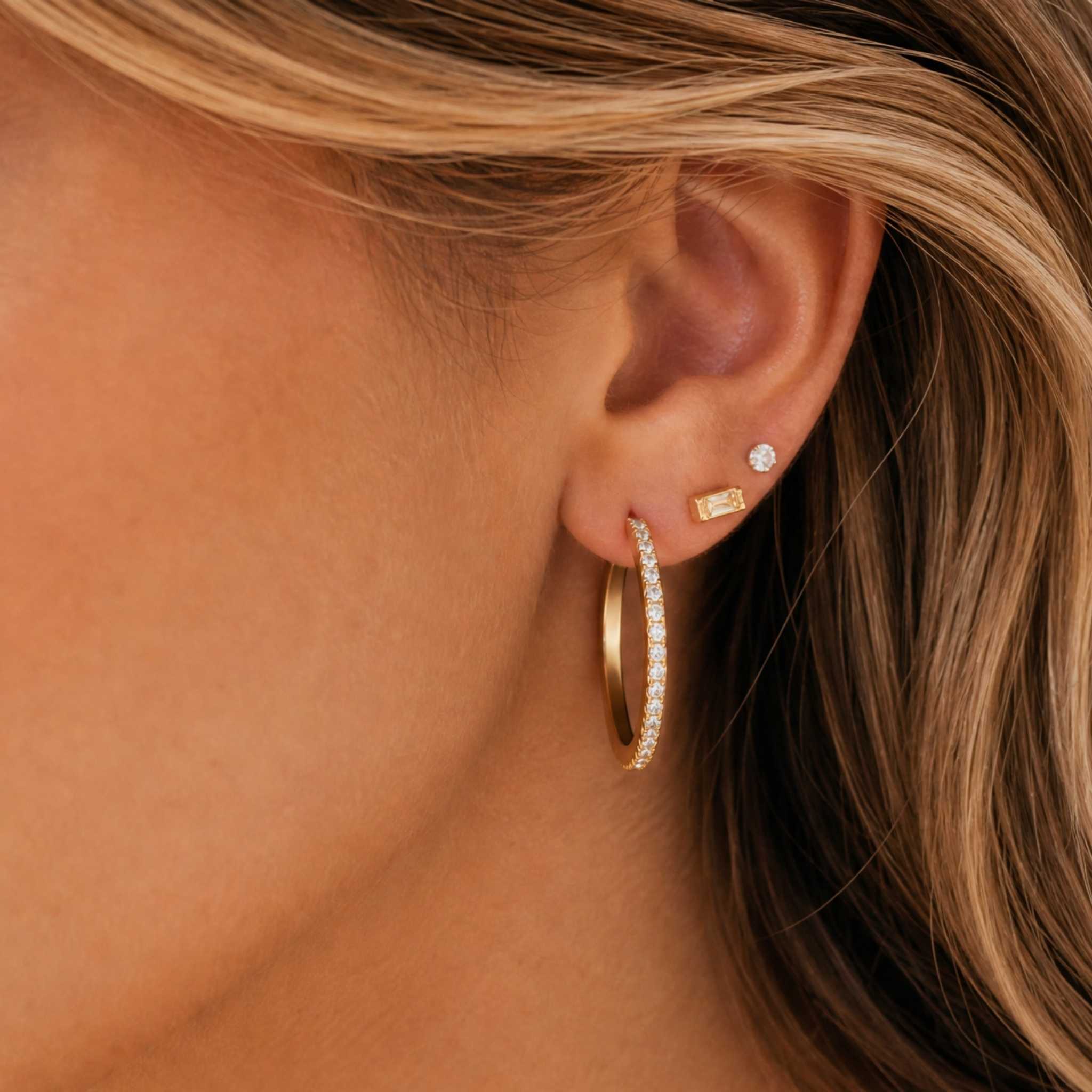 Medium CZ Gold Hoop Earrings