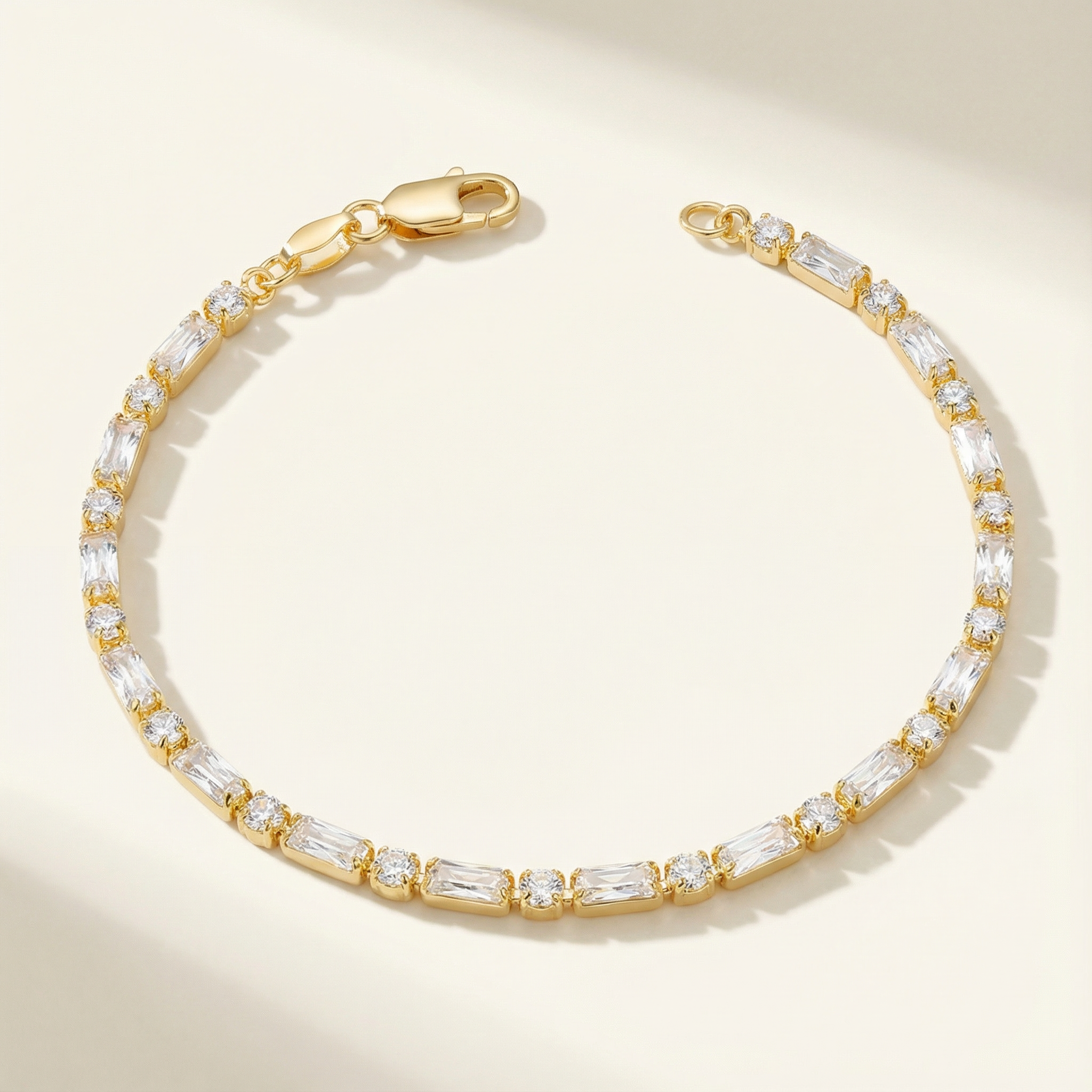 Gold tarnish free bracelet on a beige background