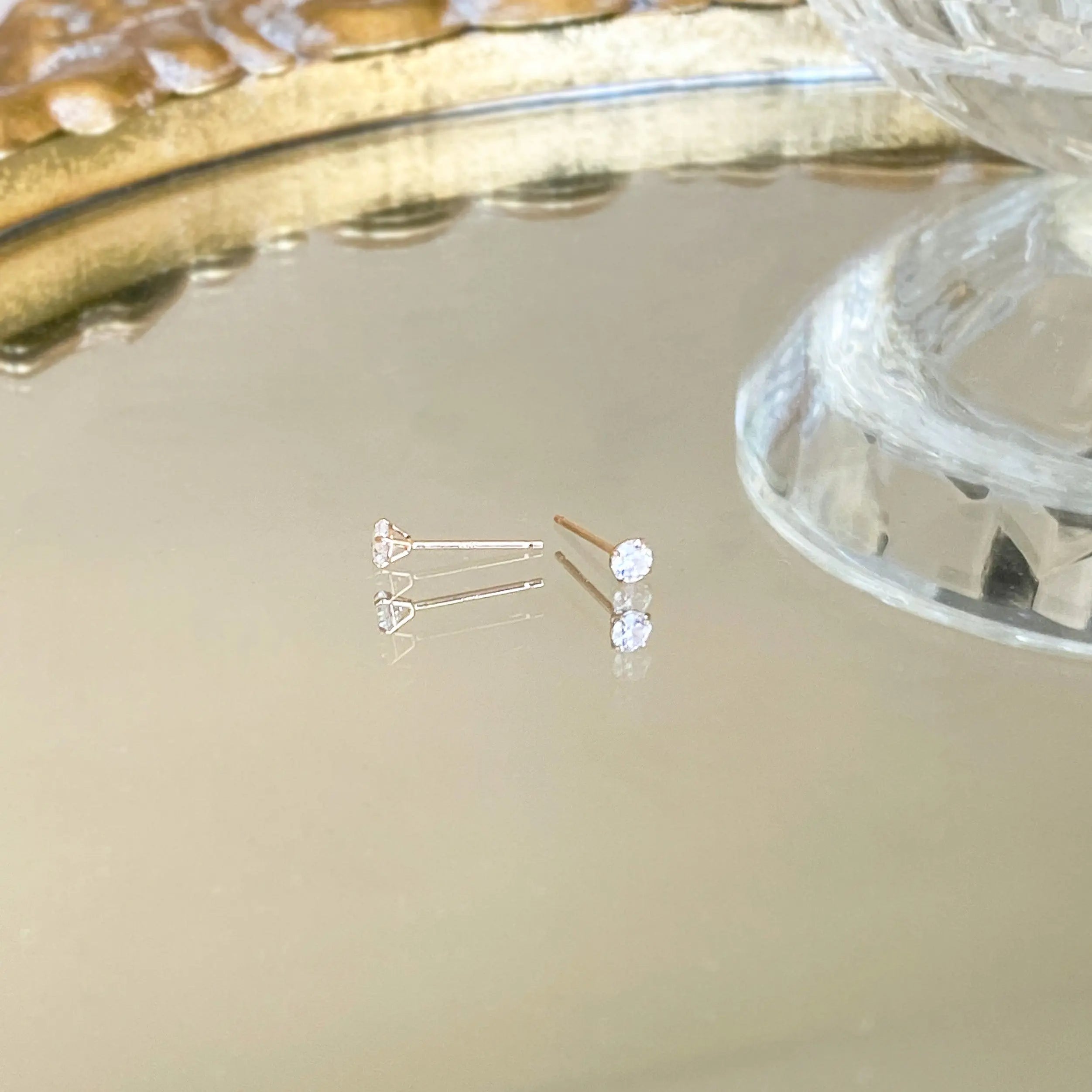 Anne Admirable 14k Solid Gold Round Cubic Zirconia Stud Earrings Kate Gates Jewelry