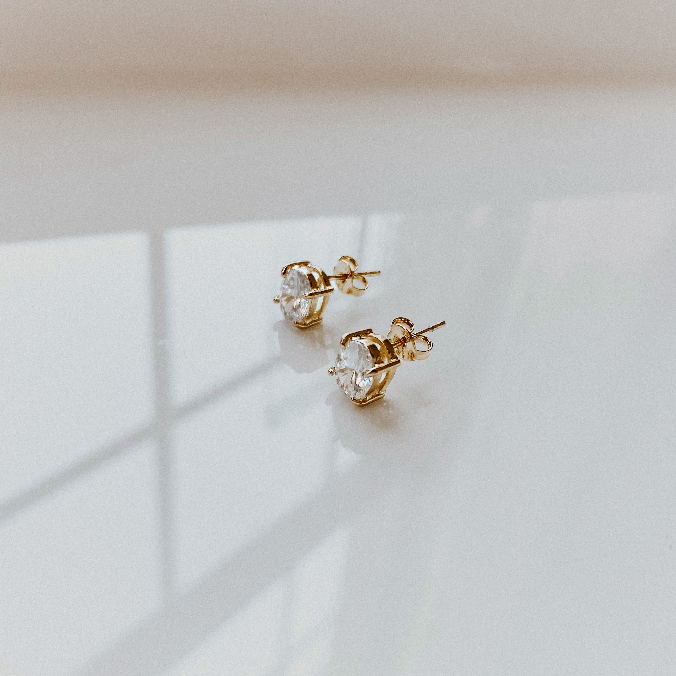 Olivia Oval Cubic Zirconia Stud Earrings 18K Gold Filled - Kate Gates Jewelry