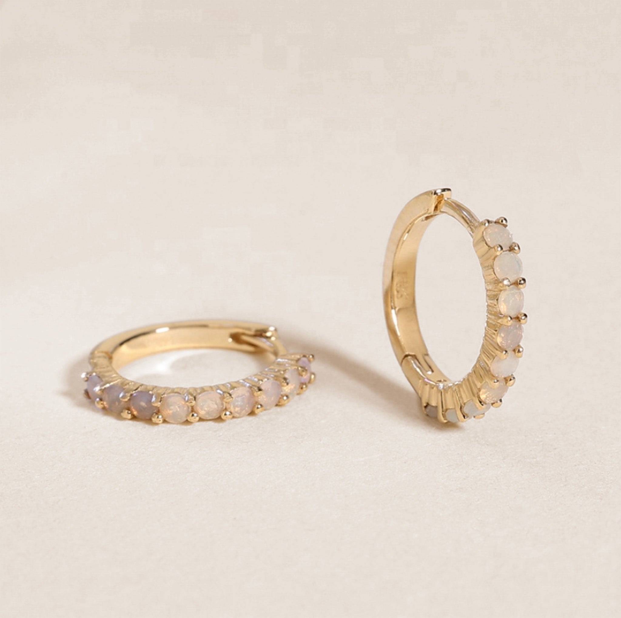 14k Solid Gold Opal Huggies Kate Gates Jewelry