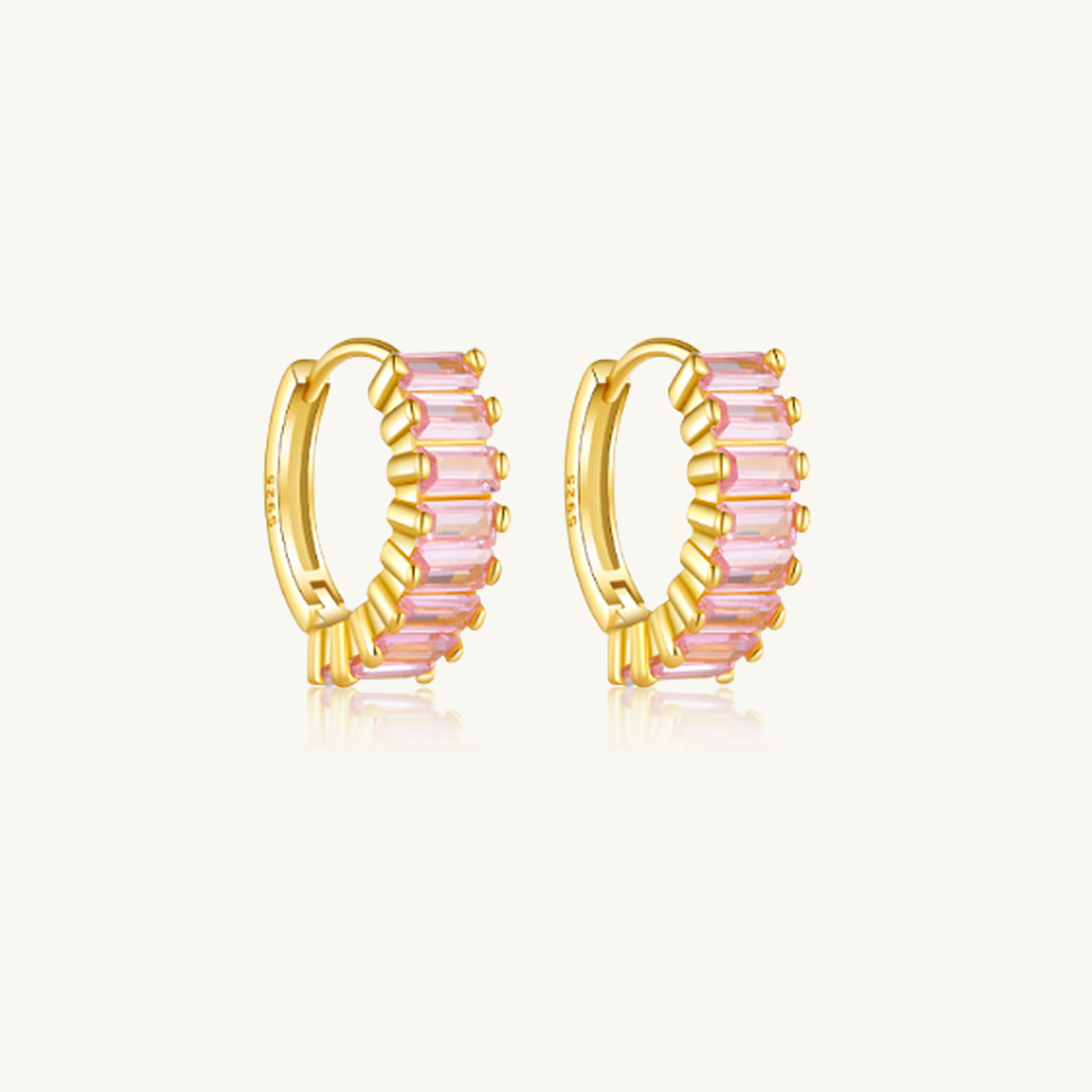 hypoallergenic earrings gold with pink baguette stones